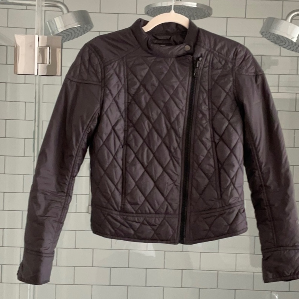 Adorable charcoal gray quilted moto-jacket